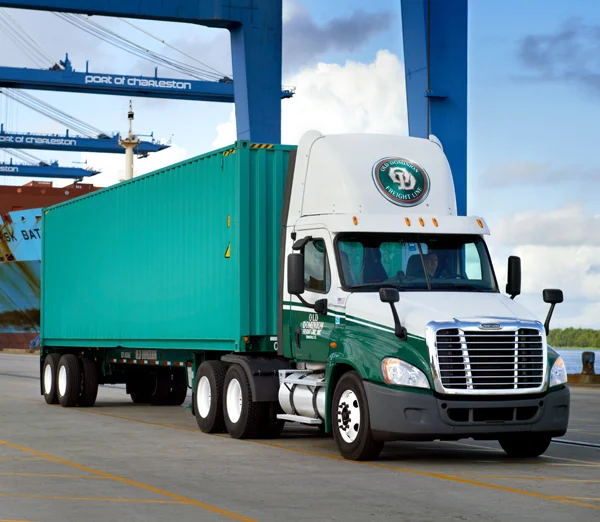 ODFL container truck providing drayage services for LCL and FCL shipments at a U.S. port.